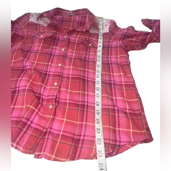 Wrangler Wrancher Pink Plaid Pearl Snap Button Down Long Sleeve Size Large - Picture 8 of 11